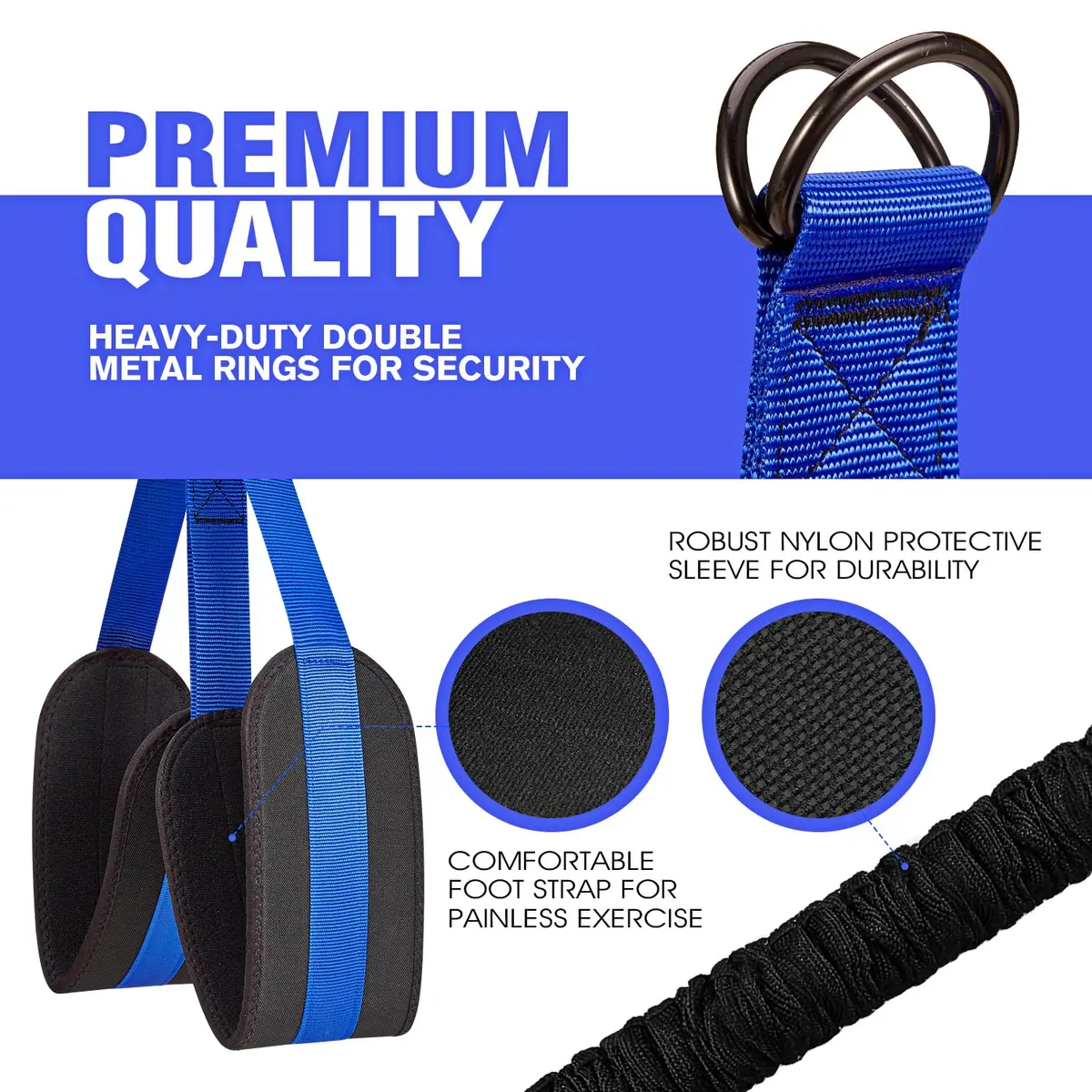 Ayombo Heavy Duty Pull Up Assistance Bands Set with Foot Strap, 75lb-300lb Resistance, Blue - view 4