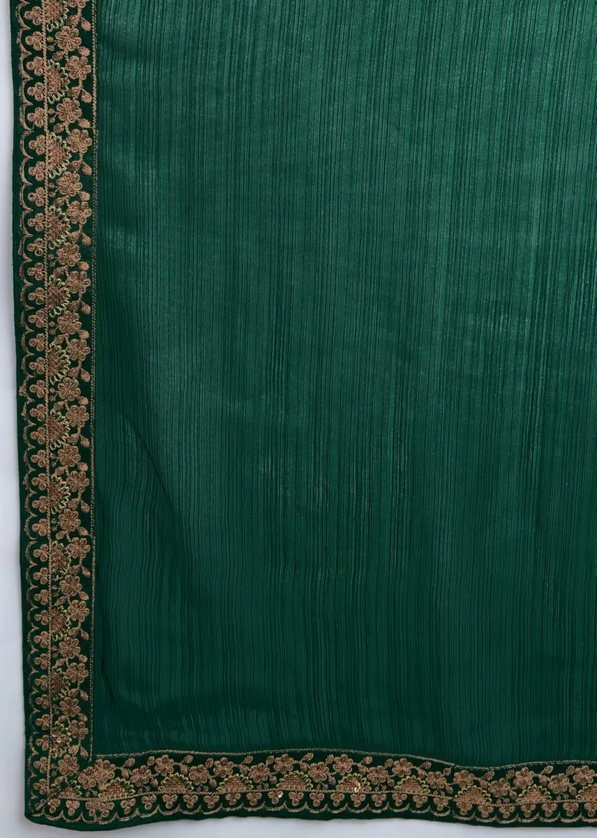 TRENDMALLS Women's Chiffon Satin Sequin Saree with Unstitched Blouse Piece - Green, 5.5m (18 ft) | Festive & Wedding Wear - view 8
