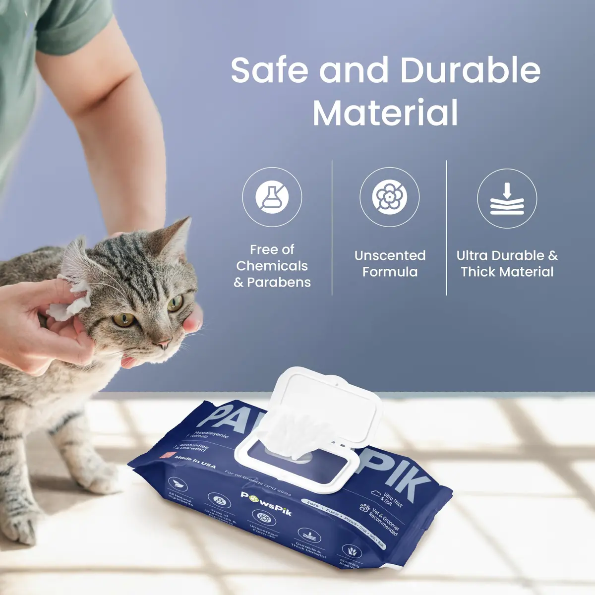 PAWSPIK Premium Pet Wipes for Dogs & Cats, Large 400 Count | Hypoallergenic, Unscented, Made in USA - view 4