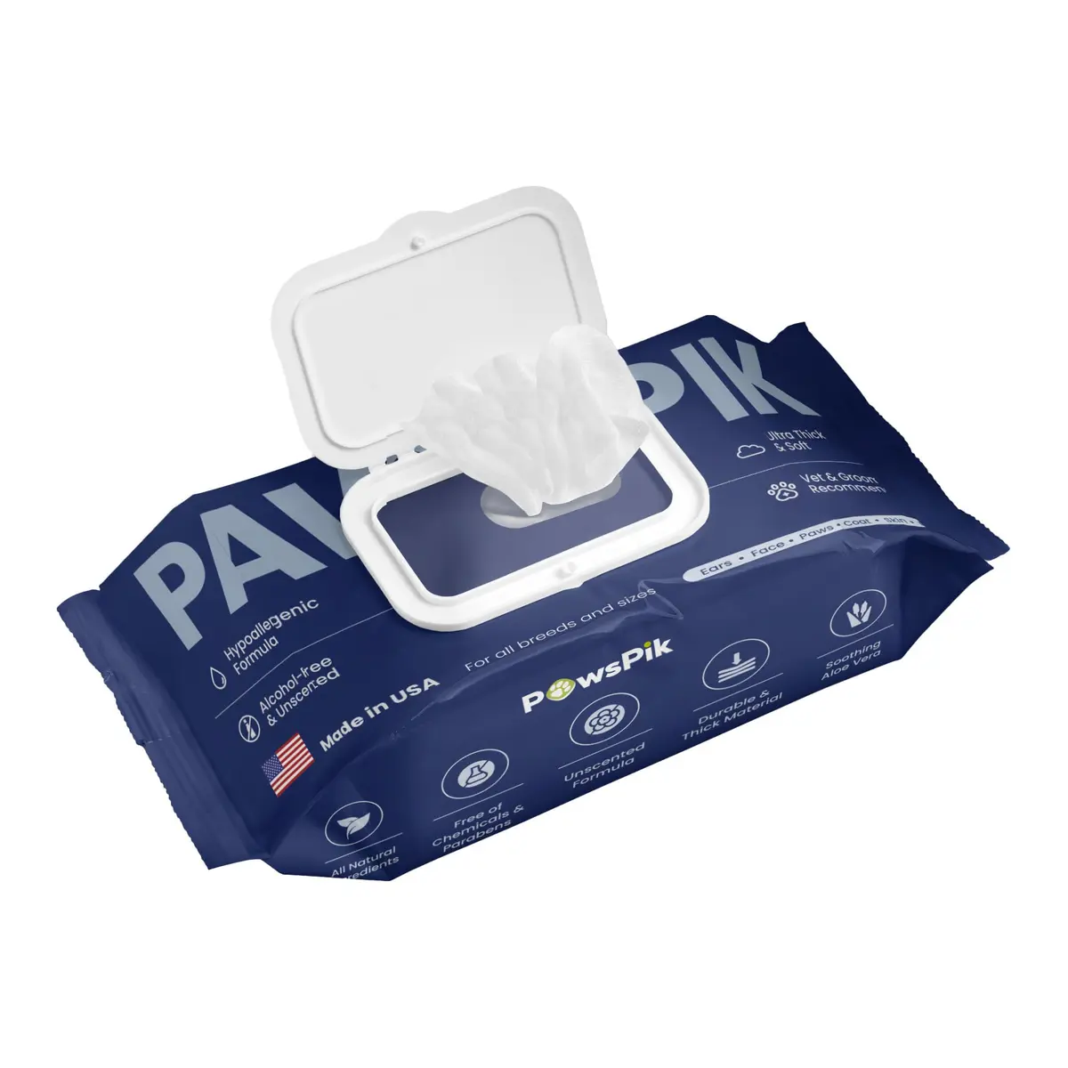 PAWSPIK Made in USA Pet Wipes Large 100 Count | Gentle & Hypoallergenic for Sensitive Skin - main product image
