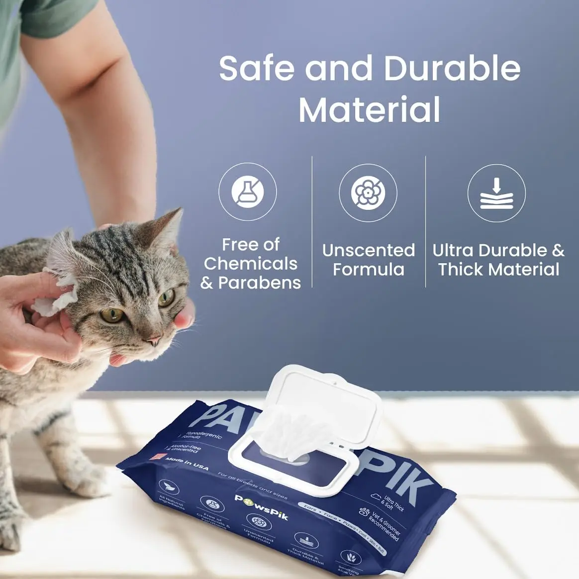 PAWSPIK Made in USA Pet Wipes Large 100 Count | Gentle & Hypoallergenic for Sensitive Skin - view 4