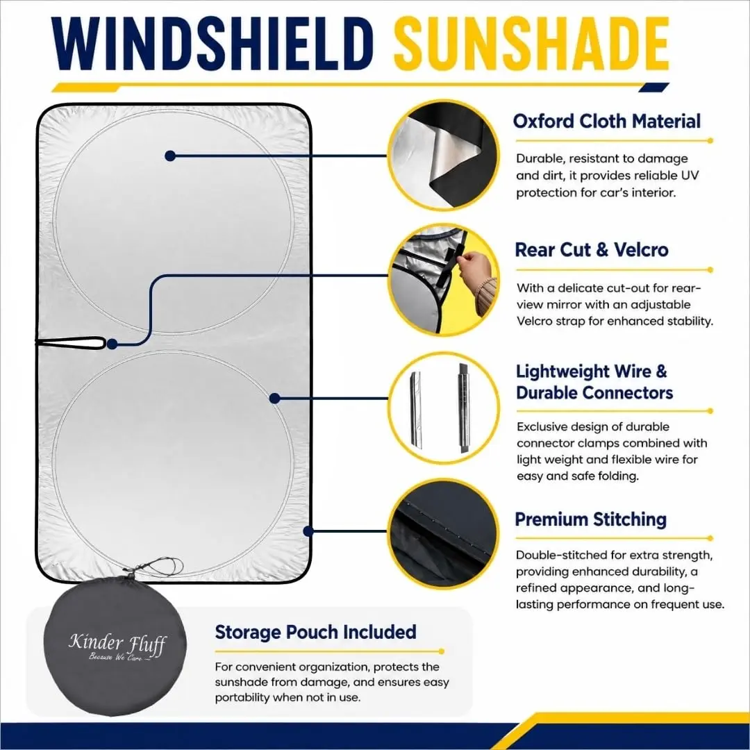 kinder Fluff Windshield Sun Shade Medium 155cm (61in) x 81cm (32in) | Certified 99.87% UVB & 99.02% UVA Protection - view 5