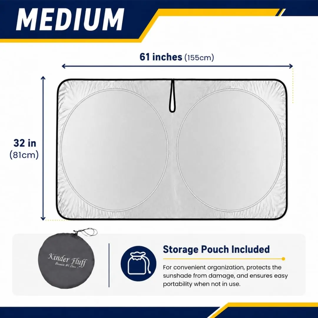 kinder Fluff Windshield Sun Shade Medium 155cm (61in) x 81cm (32in) | Certified 99.87% UVB & 99.02% UVA Protection - view 3