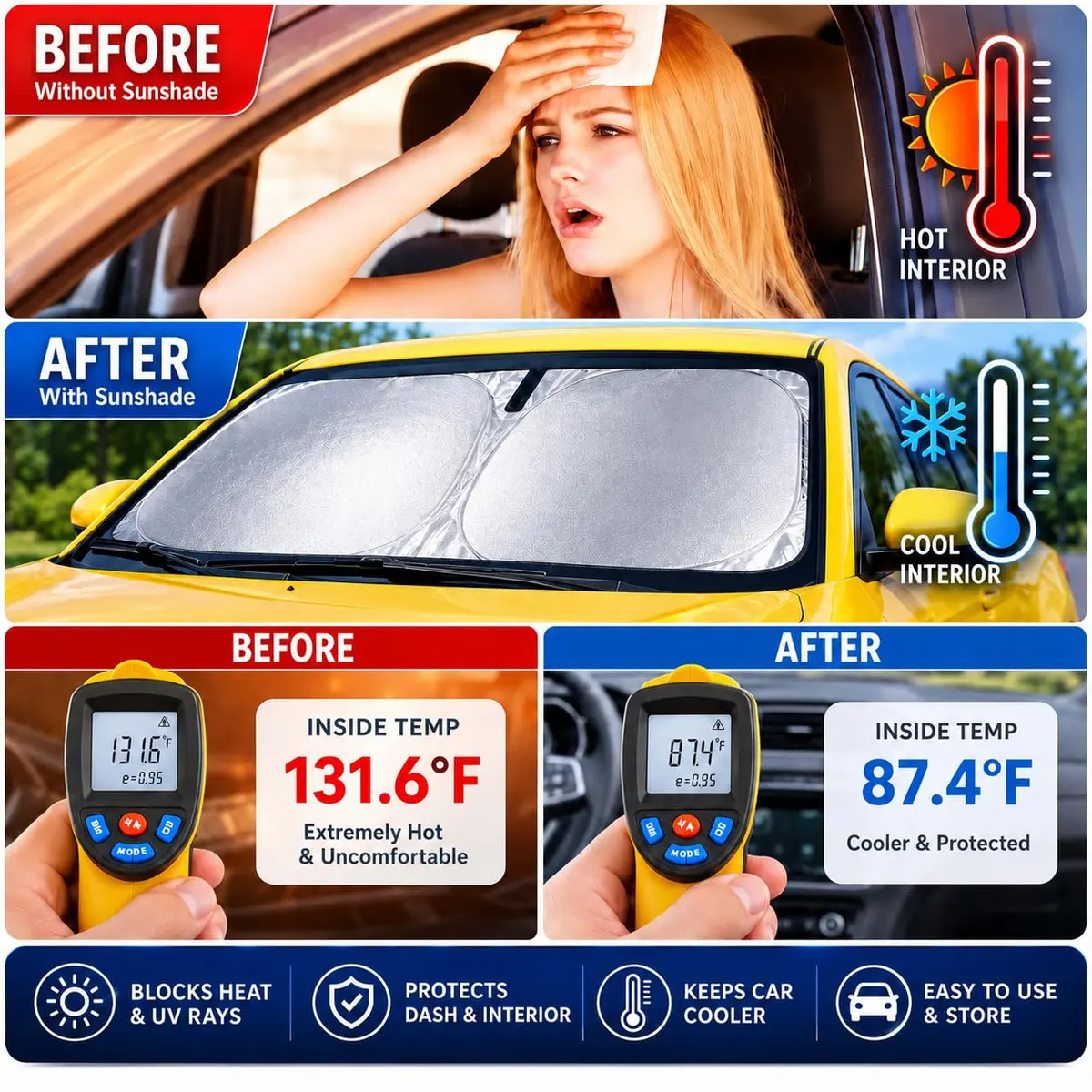 kinder Fluff Windshield Sun Shade Medium 155cm (61in) x 81cm (32in) | Certified 99.87% UVB & 99.02% UVA Protection - view 4