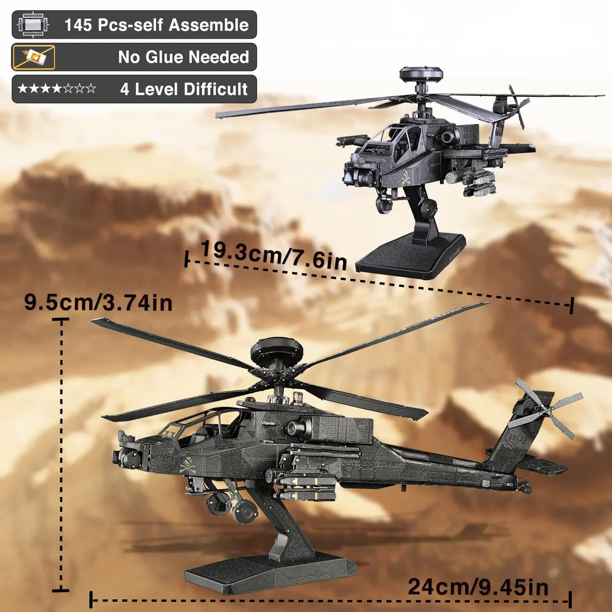 Piececool AH-64 Apache 3D Metal Model Kit 145 Pcs | Educational STEM Building Toy - view 6