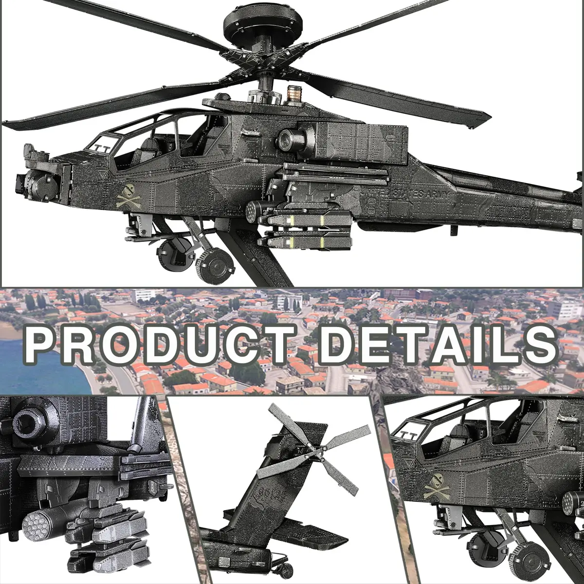 Piececool AH-64 Apache 3D Metal Model Kit 145 Pcs | Educational STEM Building Toy - view 3