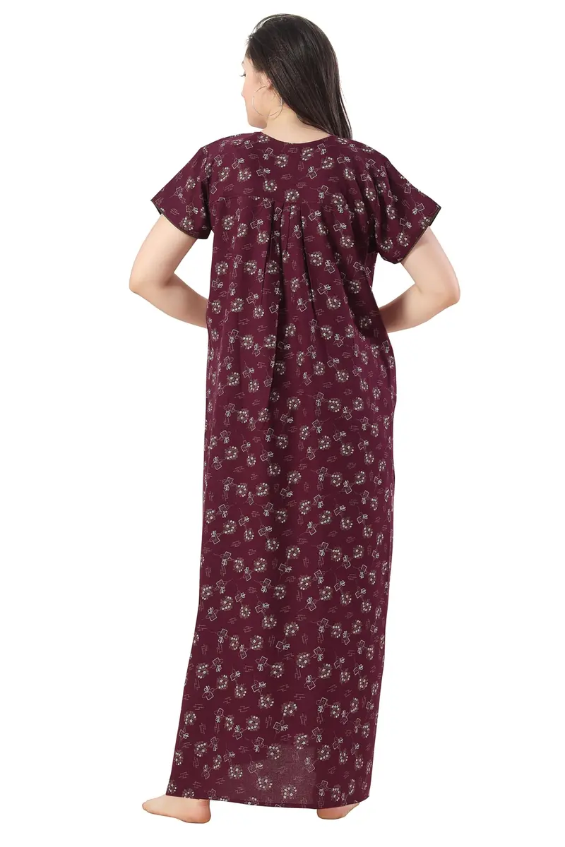 Soulemo Women's Alpine Printed Nighty XL (48 Bust) Wine | Floor Length Button-Down Sleepshirt with Lace Trim - view 5