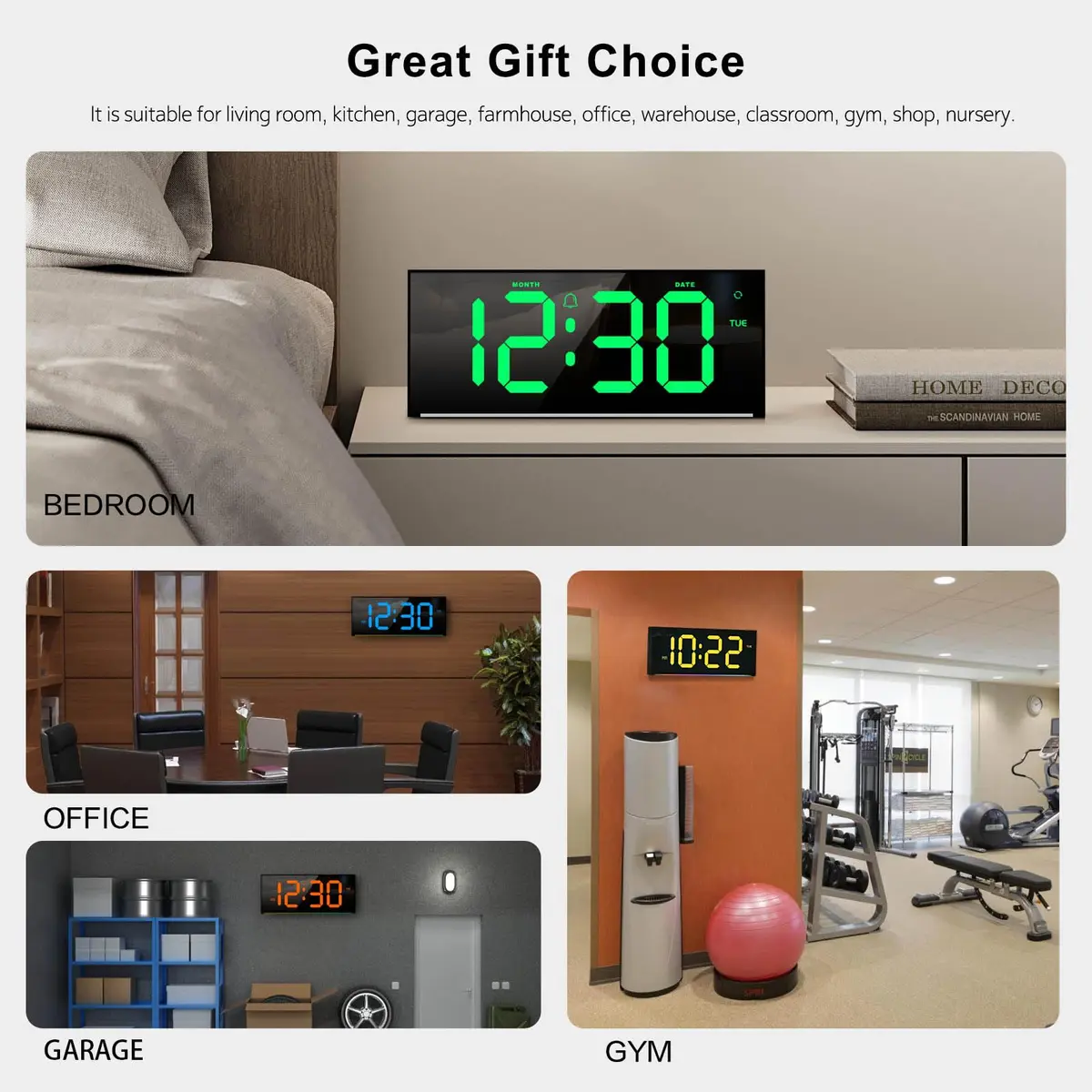 Abovsare Digital Wall Clock Large Display 13" | RGB Colors, Night Light, Remote Control (70-120 chars) - view 6