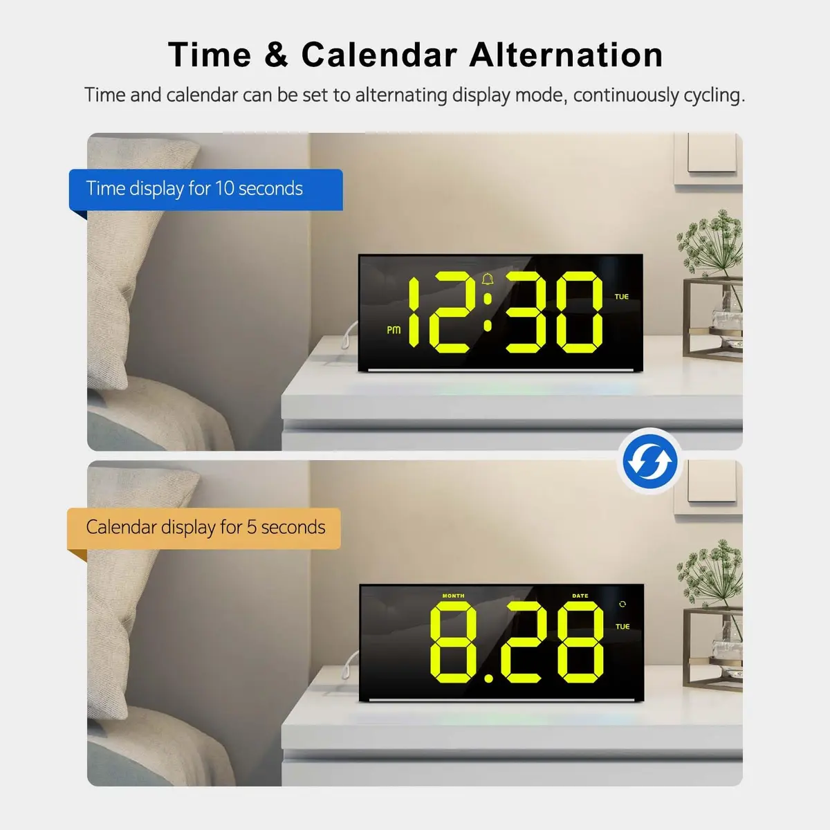 Abovsare Digital Wall Clock Large Display 13" | RGB Colors, Night Light, Remote Control (70-120 chars) - view 4