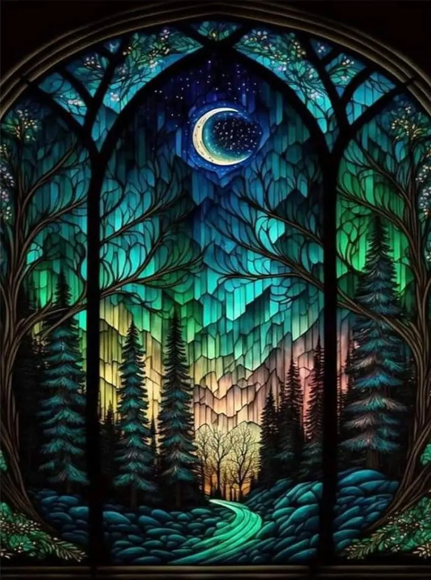 WUSARPLY Starry Night Stamped Cross Stitch Kits for Beginners Adults | 11CT Pre-Printed Canvas, Art Deco Style, 15.8x11.8 inch - main product image