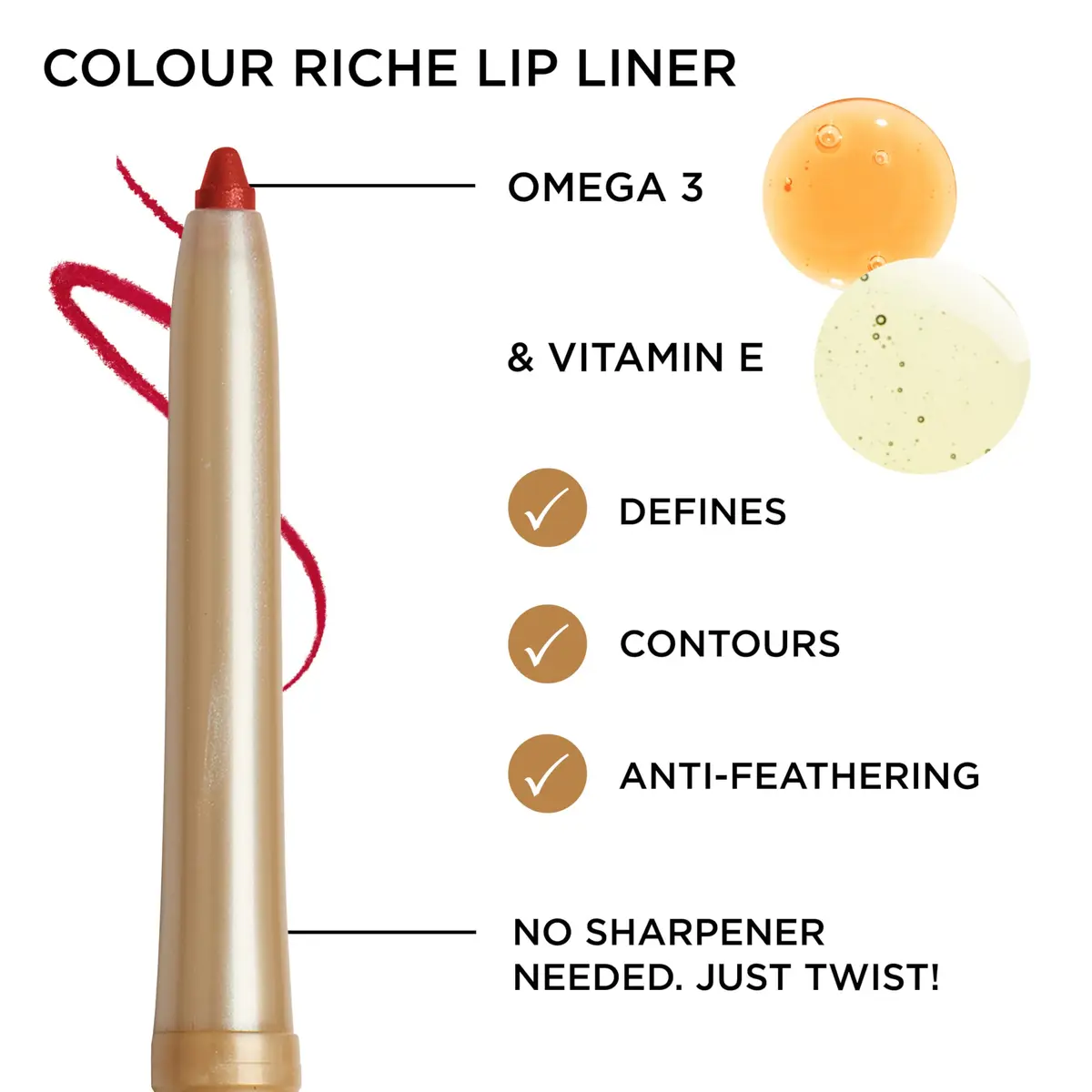 L'Oreal Paris Colour Riche Lip Liner Pencil, Creamy Lip Contour with Omega 3 & Vitamin E, 300 Le Rouge Paris (True Red) | Full Lip Definition - view 4