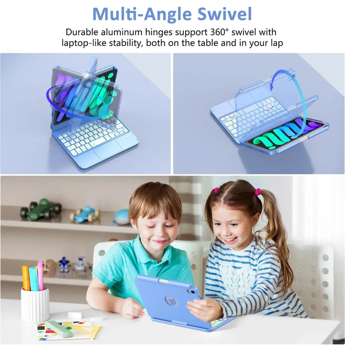 FUWANG Touch Keyboard Case for iPad mini 7/6 8.3-inch, 360° Rotating, Blue | Multi-Touch Trackpad & 7-Color Backlit Keyboard - view 5