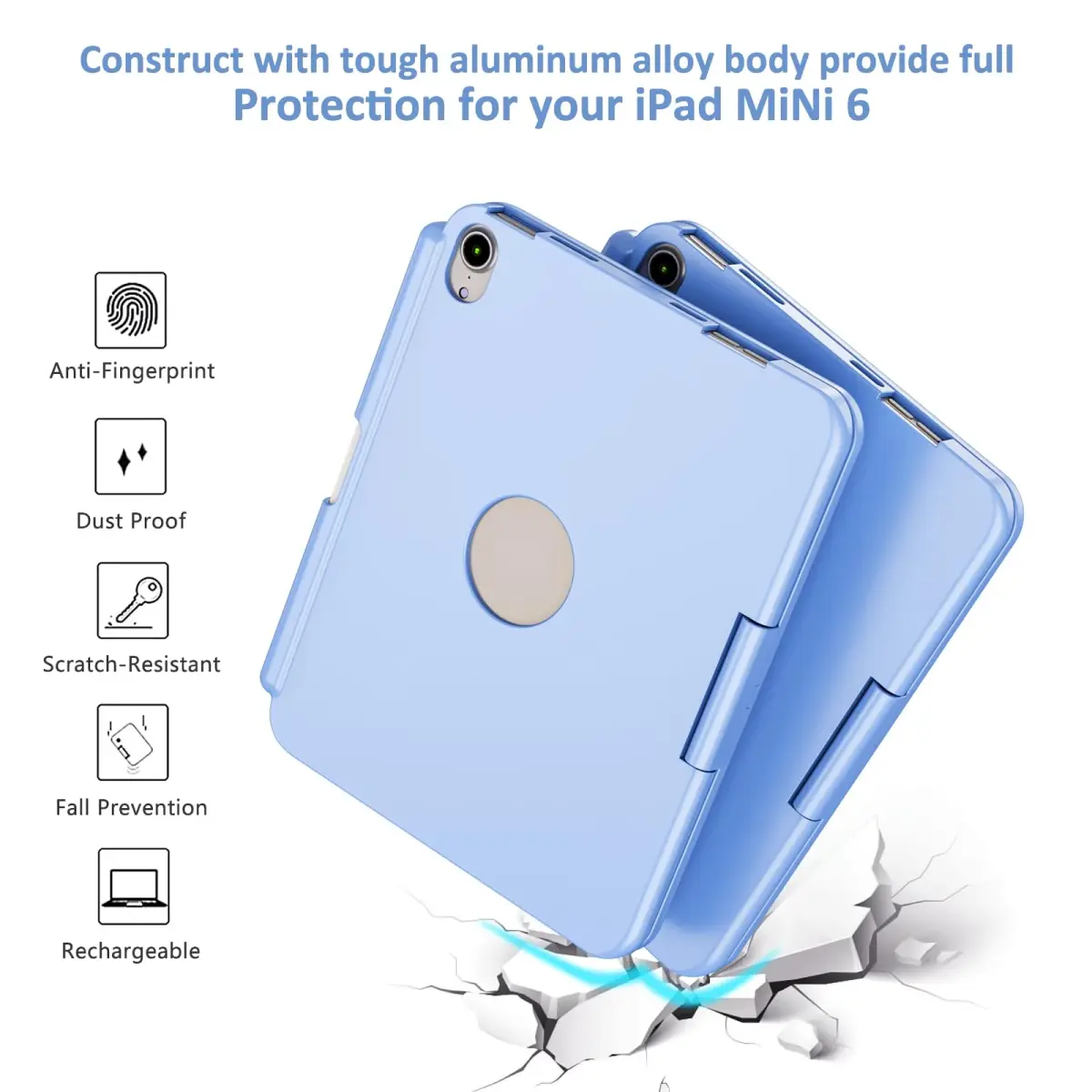 FUWANG Touch Keyboard Case for iPad mini 7/6 8.3-inch, 360° Rotating, Blue | Multi-Touch Trackpad & 7-Color Backlit Keyboard - view 7
