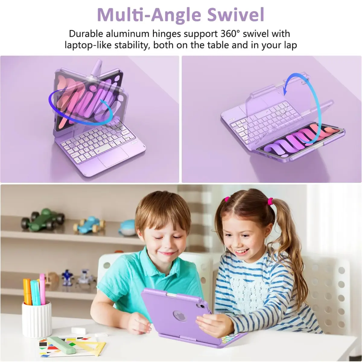 FUWANG Purple Keyboard Case for iPad mini 7/6 8.3-inch | 360° Rotating, Backlit, Trackpad - view 5
