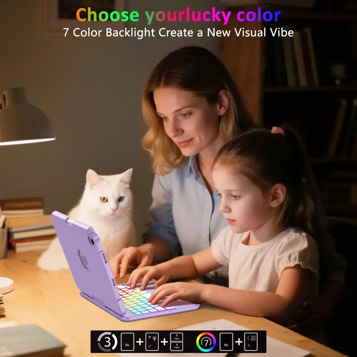 FUWANG Purple Keyboard Case for iPad mini 7/6 8.3-inch | 360° Rotating, Backlit, Trackpad - view 4