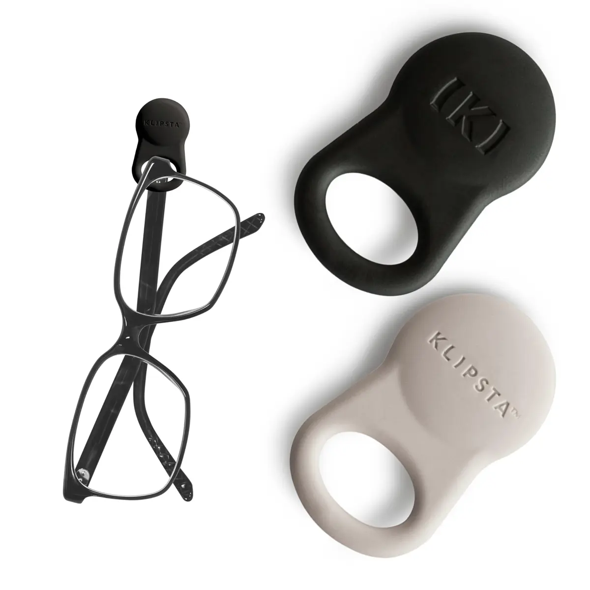 KLIPSTA SPEX Magnetic Glasses Clips (Black & Stone 2-Pack) | Secure Eyewear & ID Badge Holder - main product image