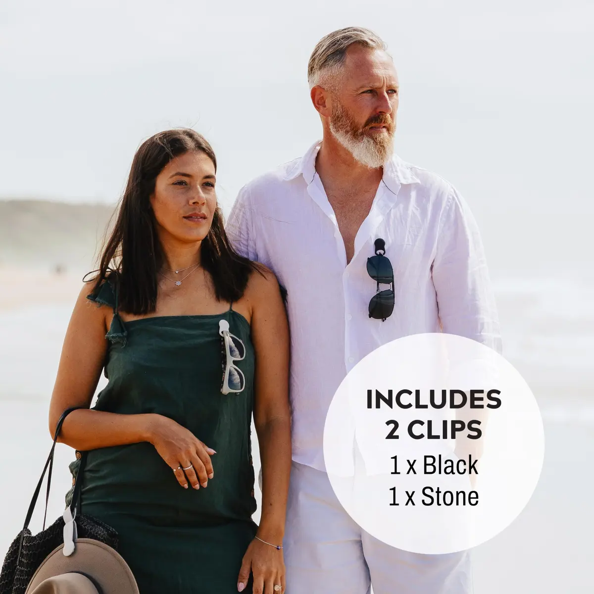 KLIPSTA SPEX Magnetic Glasses Clips (Black & Stone 2-Pack) | Secure Eyewear & ID Badge Holder - view 2