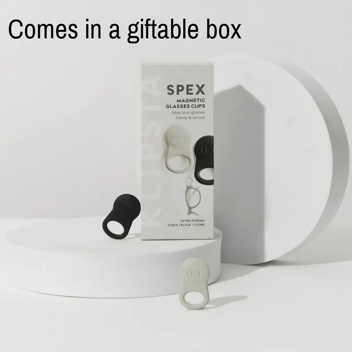 KLIPSTA SPEX Magnetic Glasses Clips (Black & Stone 2-Pack) | Secure Eyewear & ID Badge Holder - view 4