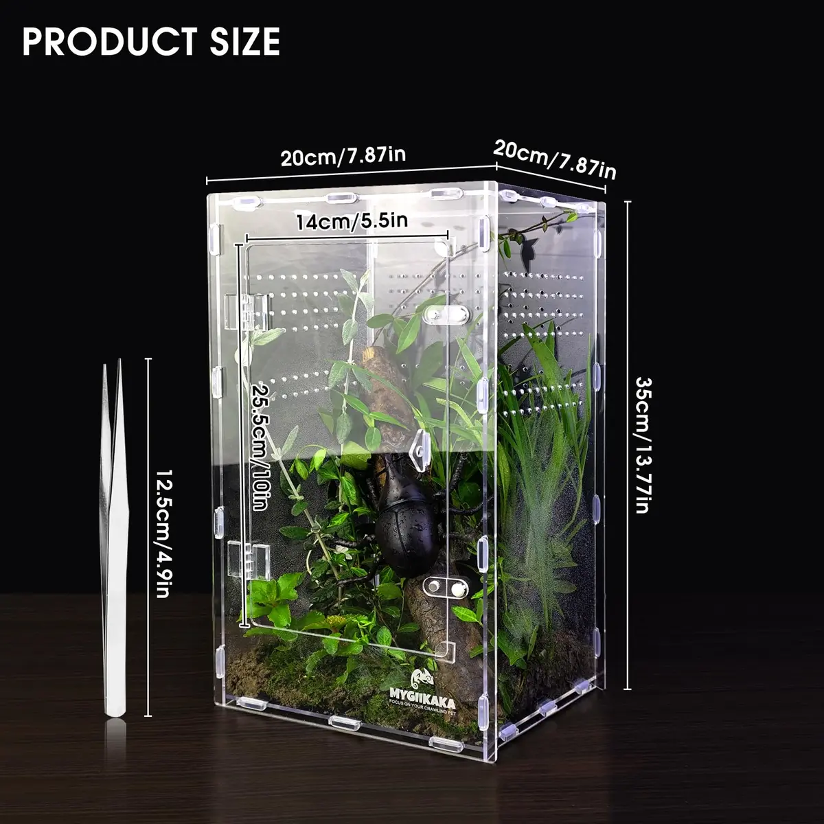 MYGIIKAKA Acrylic Jumping Spider Enclosure - Insect Terrarium for Spiders, Mantises, Tarantulas & Frogs | 37cm x 19cm x 20cm (14.6" x 7.7" x 8.1") - view 2