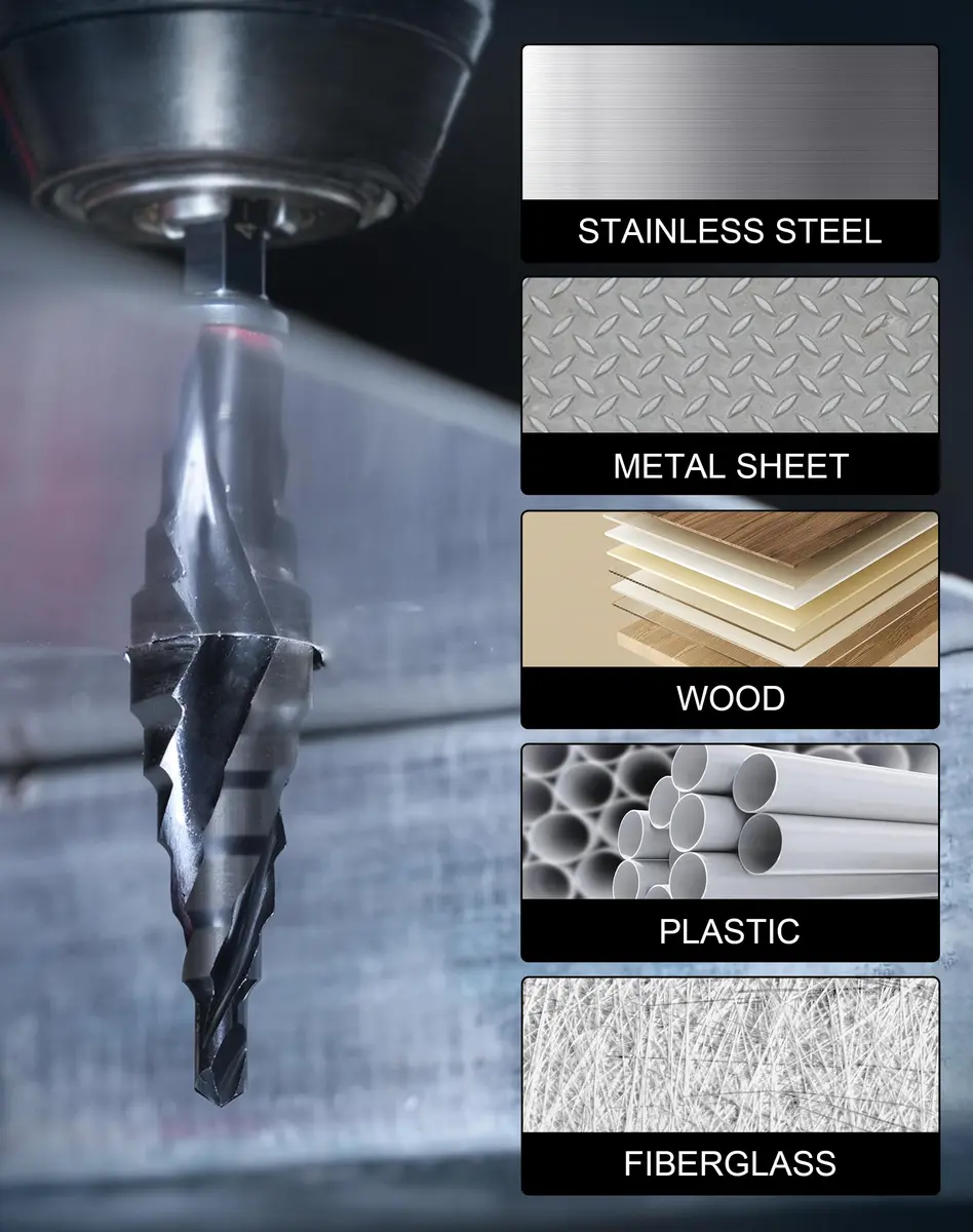 EZARC M35 Cobalt Step Drill Bit for Metal 1/4"-3/4" | 9 Step Sizes, Hex Shank, Coated with AlTiN - view 6