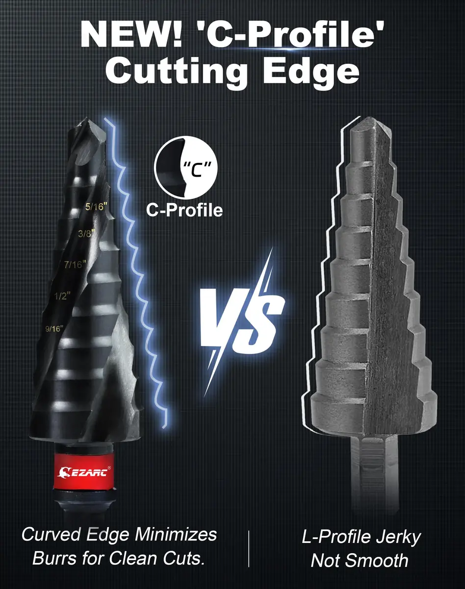 EZARC M35 Cobalt Step Drill Bit for Metal 1/4"-3/4" | 9 Step Sizes, Hex Shank, Coated with AlTiN - view 3