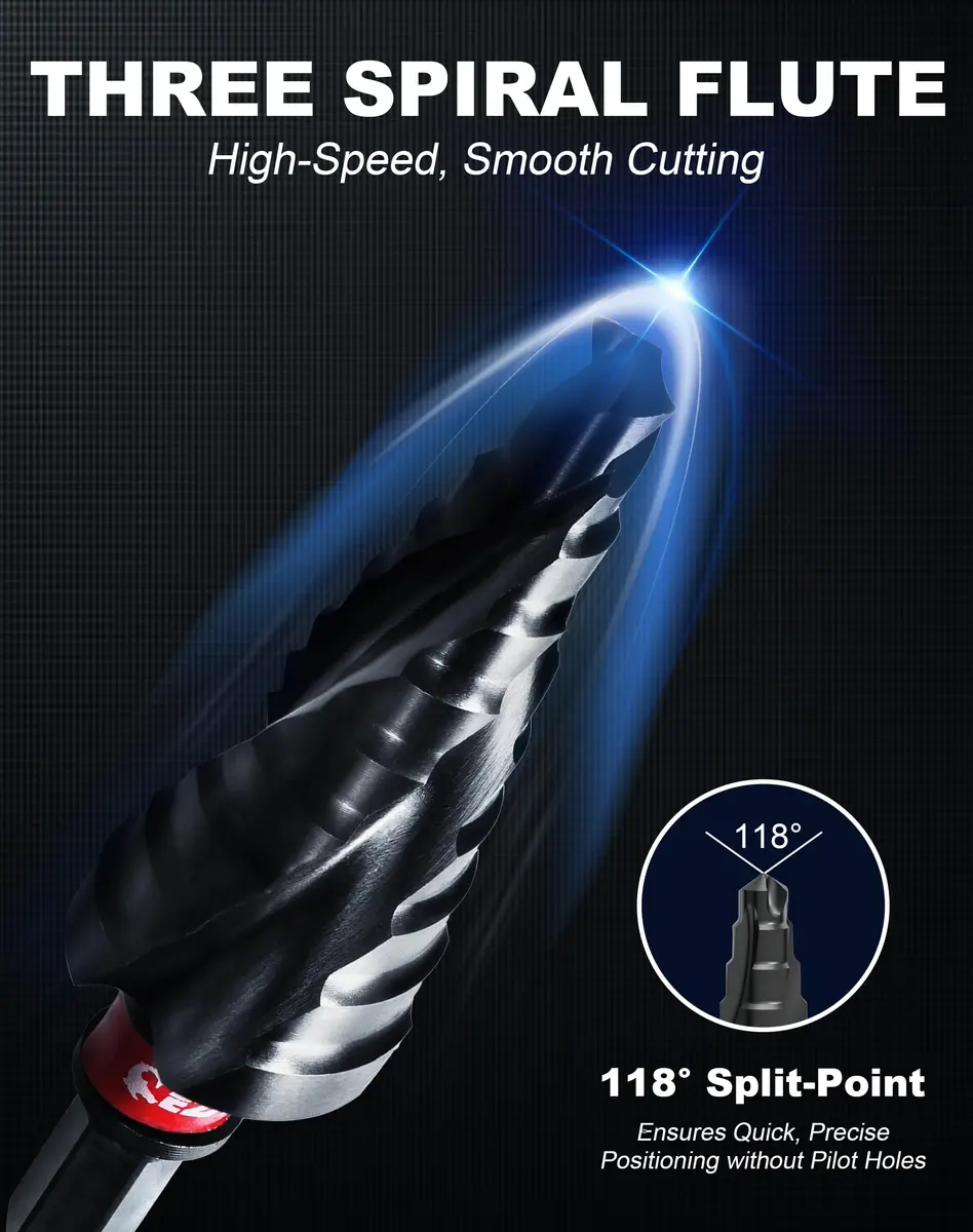 EZARC M35 Cobalt Step Drill Bit for Metal 1/4"-3/4" | 9 Step Sizes, Hex Shank, Coated with AlTiN - view 4