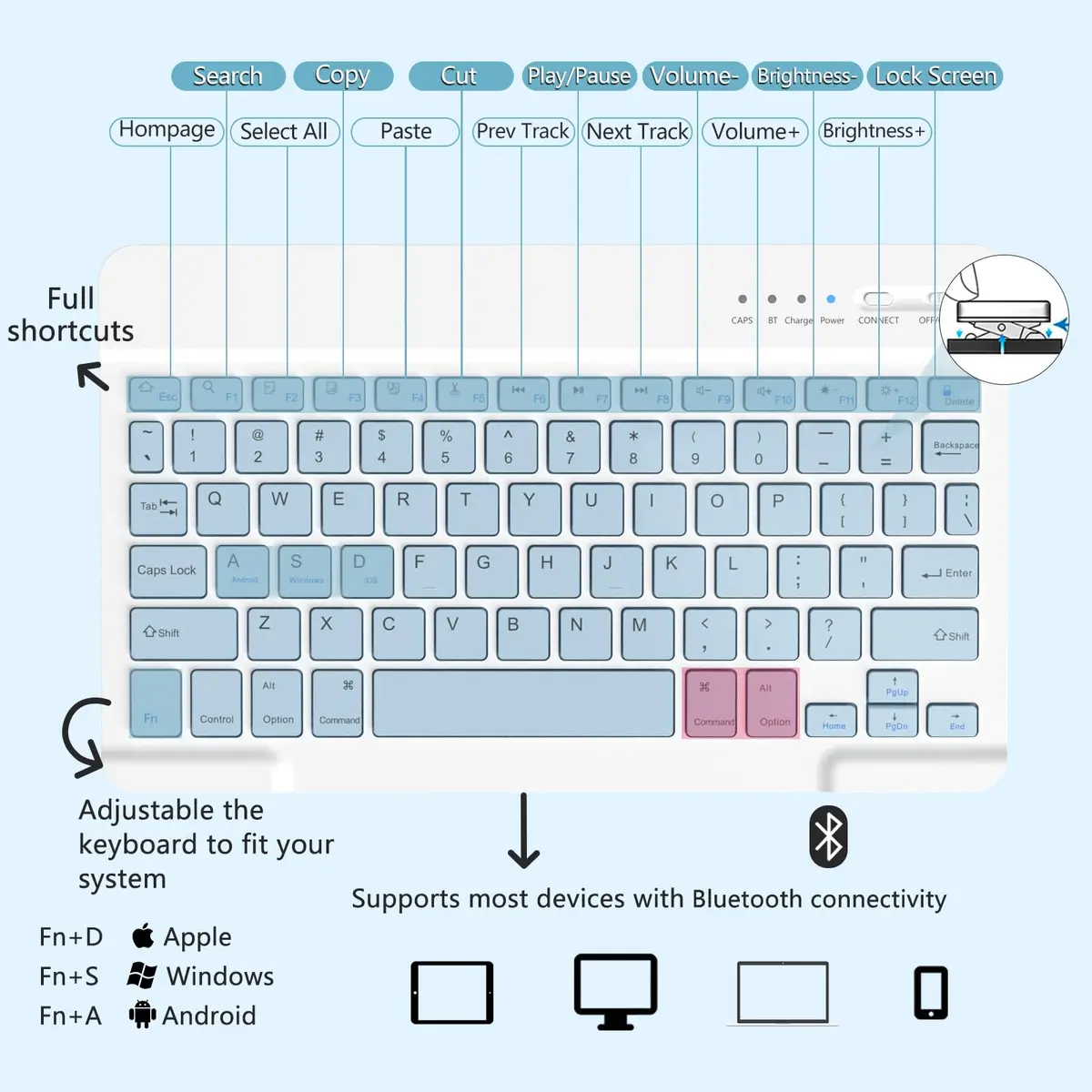 MMK Keyboard Case for Samsung Galaxy Tab A11+ / A9+ Plus 11inch | Blue, Detachable Keyboard, Long Battery - view 3
