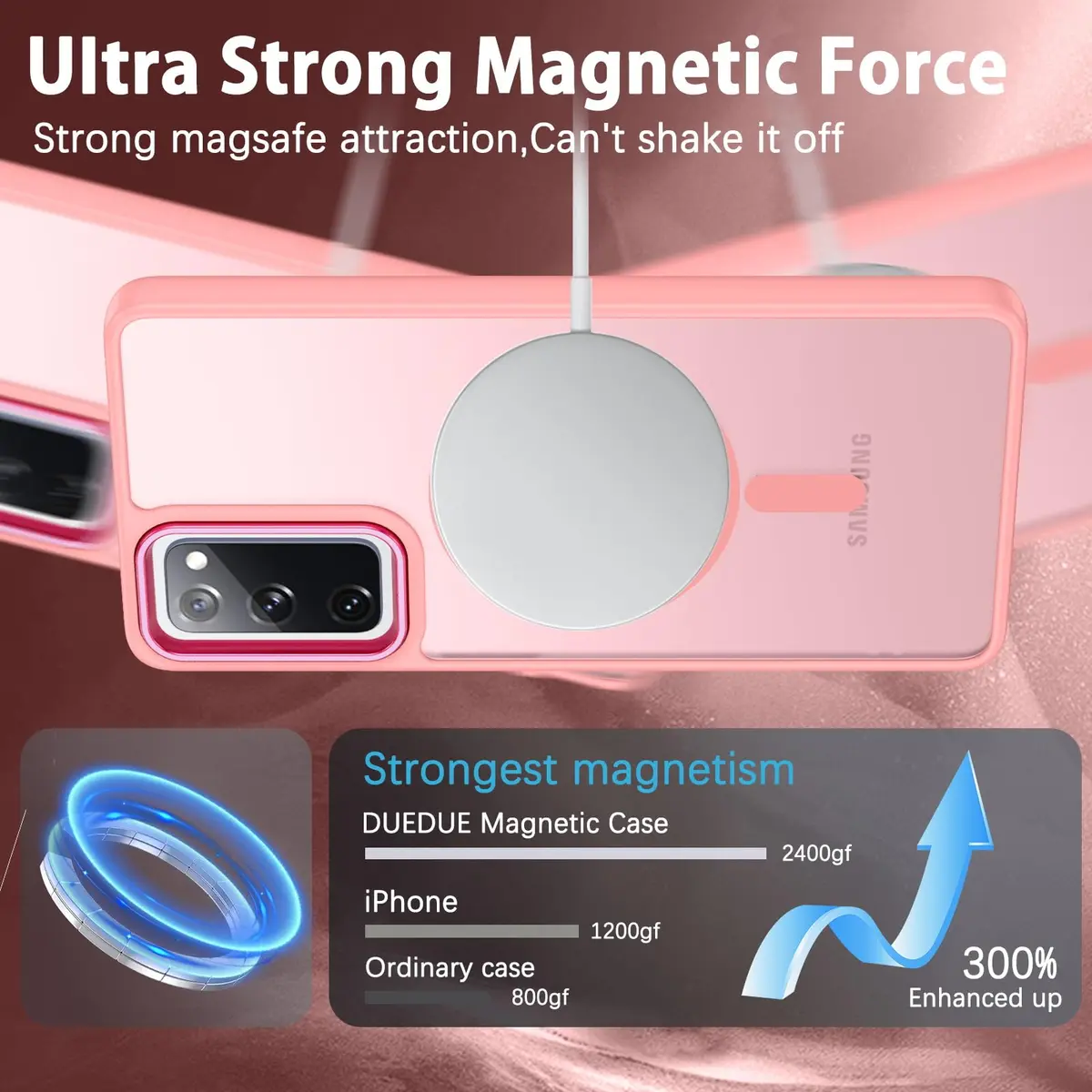 DUEDUE Magnetic Pink Phone Case for Samsung Galaxy S20 FE | Full Body Anti-Scratch Shockproof - view 2