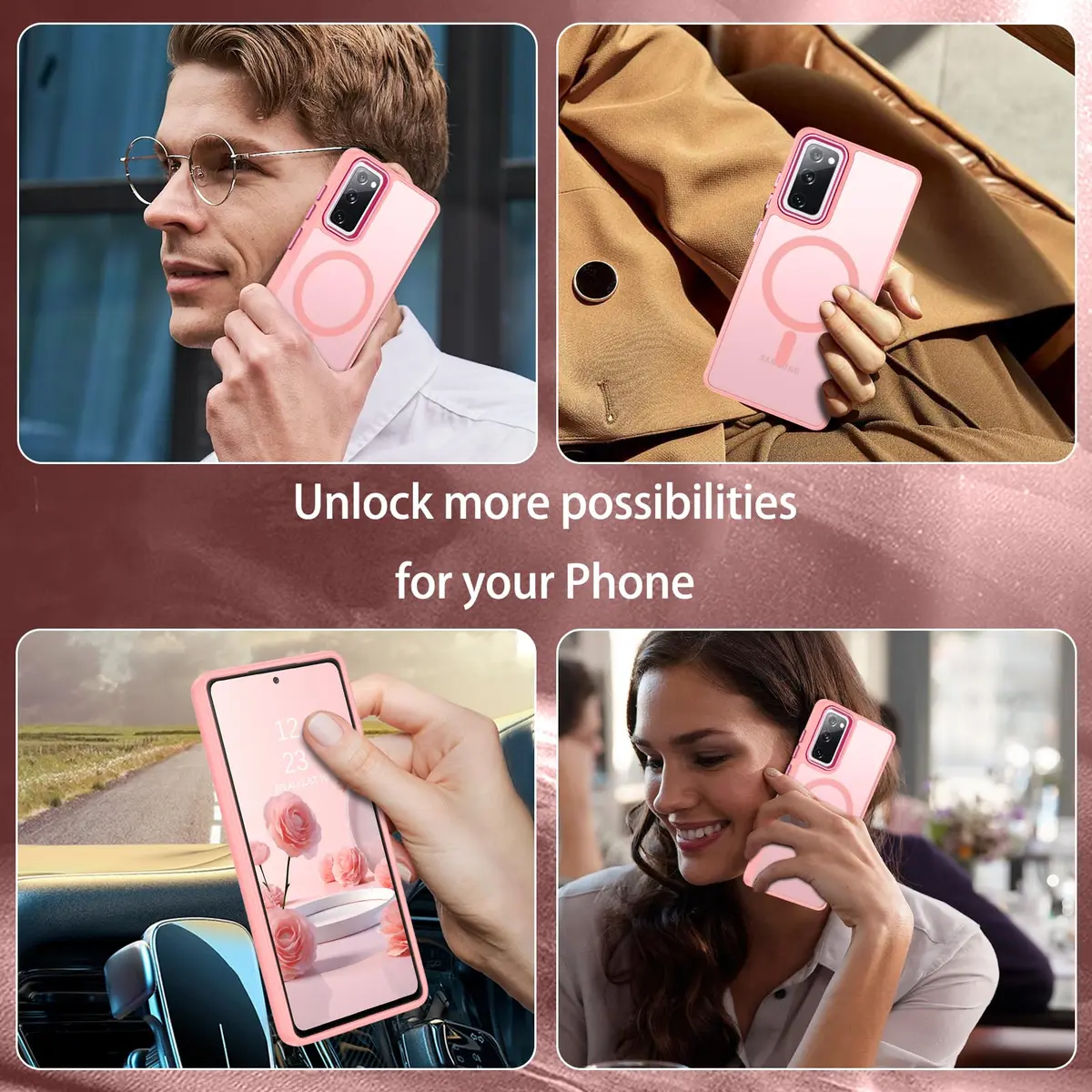 DUEDUE Magnetic Pink Phone Case for Samsung Galaxy S20 FE | Full Body Anti-Scratch Shockproof - view 4