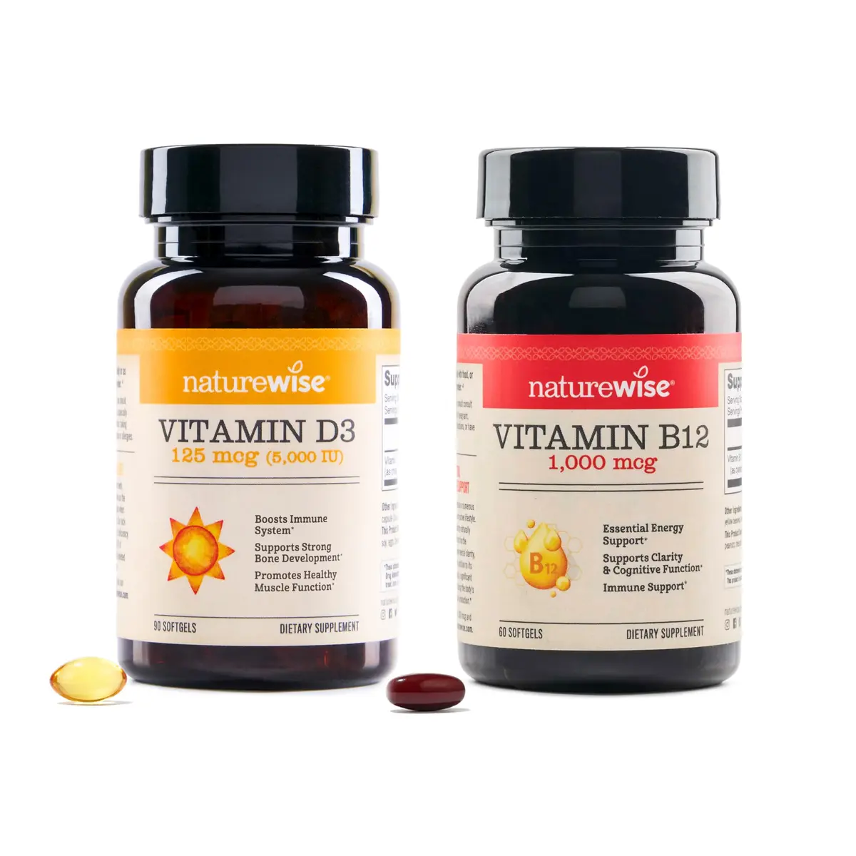 NatureWise Vitamin D3 5000 IU + B12 1000 mcg Softgels (90 Count) | Supports Energy, Clarity & Immunity - main product image