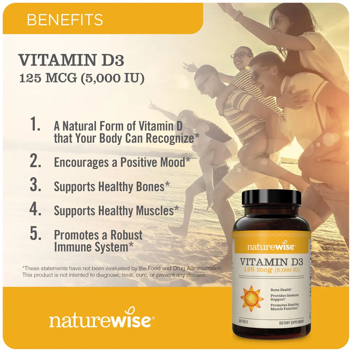 NatureWise Vitamin D3 5000 IU + B12 1000 mcg Softgels (90 Count) | Supports Energy, Clarity & Immunity - view 2