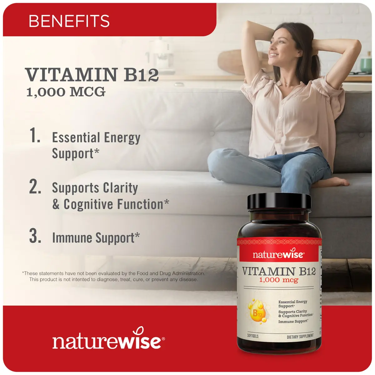NatureWise Vitamin D3 5000 IU + B12 1000 mcg Softgels (90 Count) | Supports Energy, Clarity & Immunity - view 3