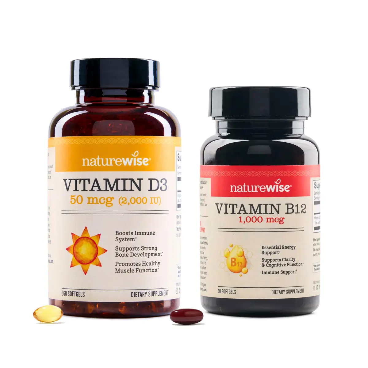 NatureWise Vitamin D3 2000iu 360 Count & Vitamin B12 1000mcg 60 Softgels | Energy, Immune & Muscle Support - main product image