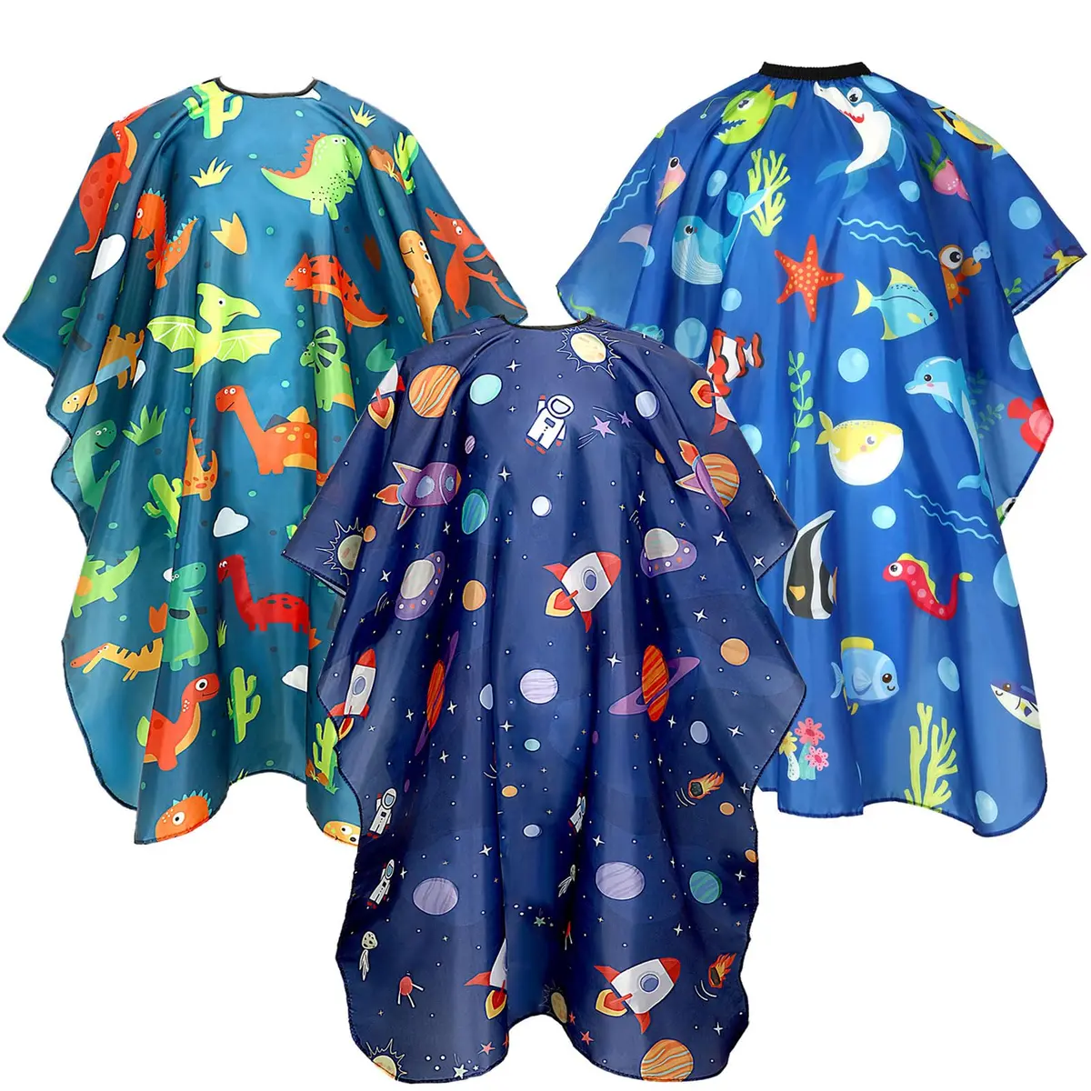 FEBSNOW 3Pcs Kids Hair Cutting Cape Professional Barber Cape for Children 139.7cm x 99.06cm | Fun Cartoon Patterns for Home & Salon Use - main product image