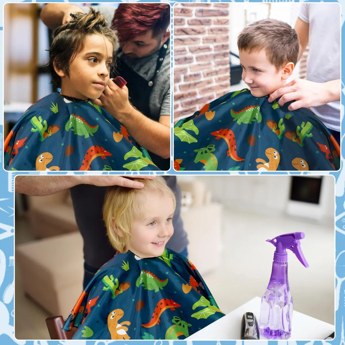 FEBSNOW 3Pcs Kids Hair Cutting Cape Professional Barber Cape for Children 139.7cm x 99.06cm | Fun Cartoon Patterns for Home & Salon Use - view 5