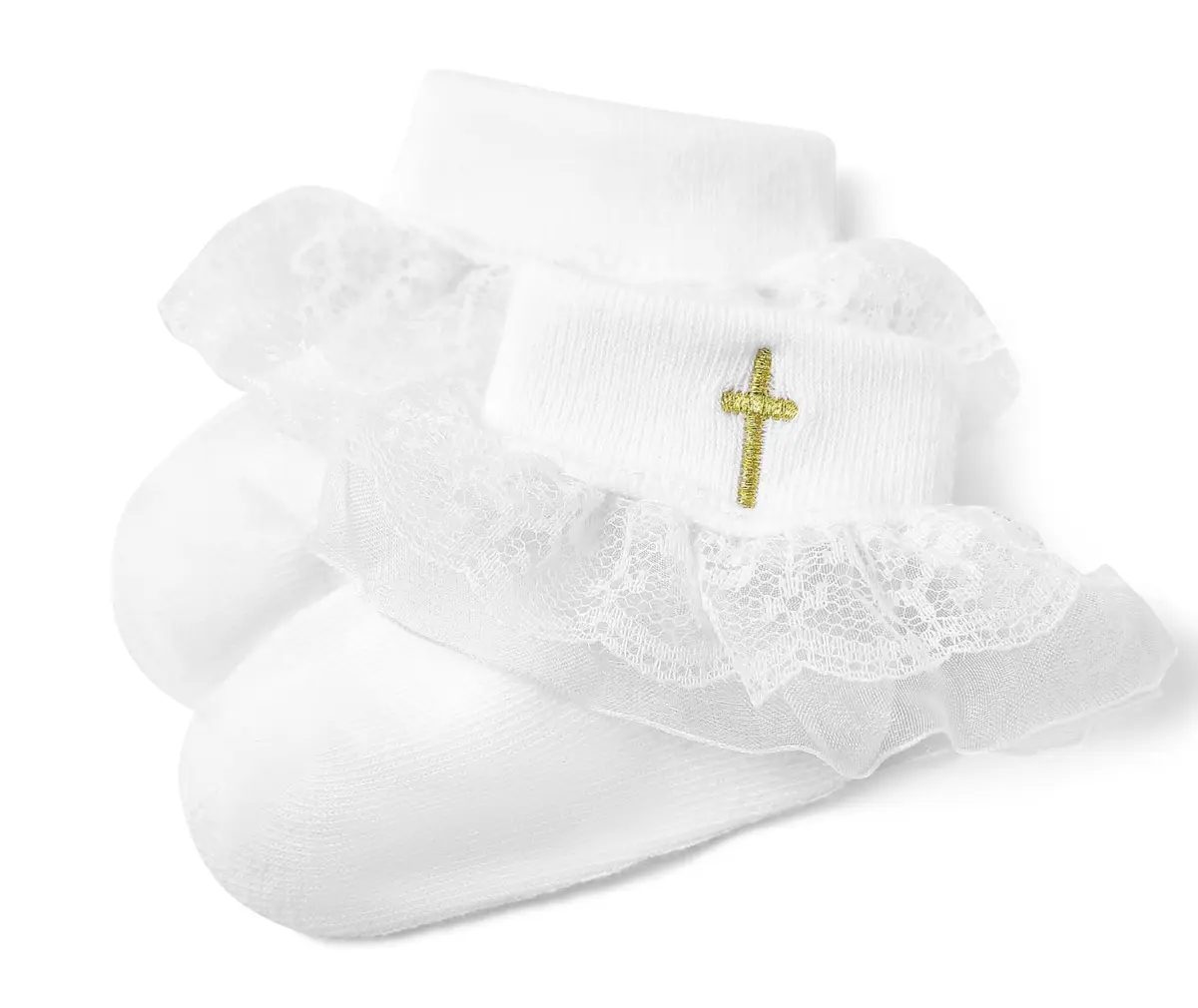 KESICI Baby Baptism Socks for Girls 0-12 Months | Cross & Lace, White, Ankle Length - main product image