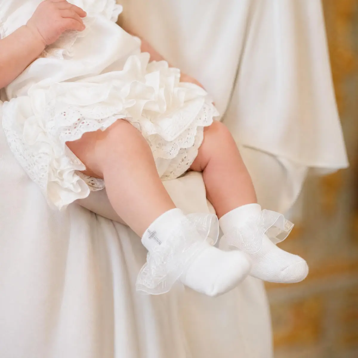 KESICI Baby Baptism Socks for Girls 0-12 Months | Cross & Lace, White, Ankle Length - view 2