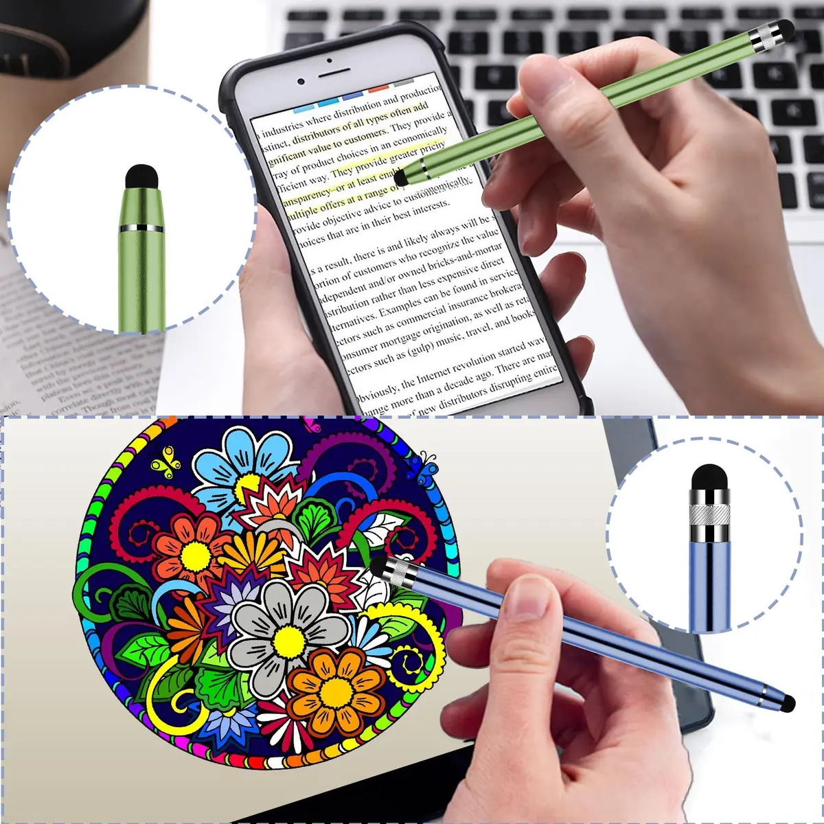 Andibro 5 Pack Dual-end Stylus Pens for Touch Screens | High Sensitivity Silicone Stylus for Smartphones & Tablets - view 5