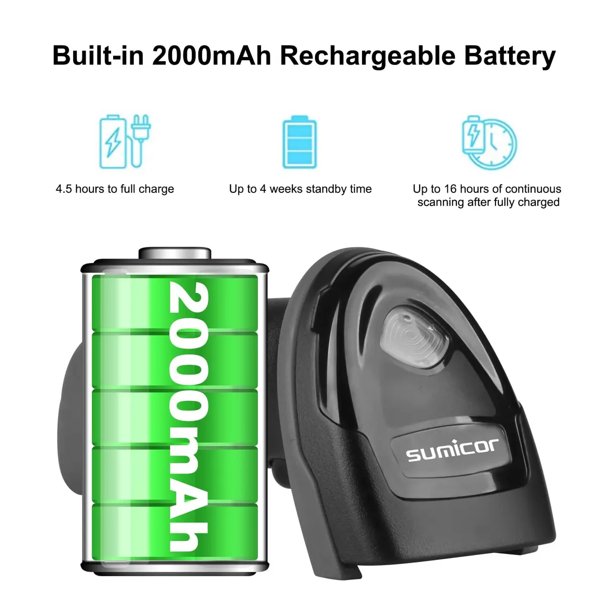 Sumicor Wireless Barcode Scanner Bluetooth 2.4G 3-in-1 1D 2D QR Scanner with Stand 17.02 cm (6.7 in) - view 5