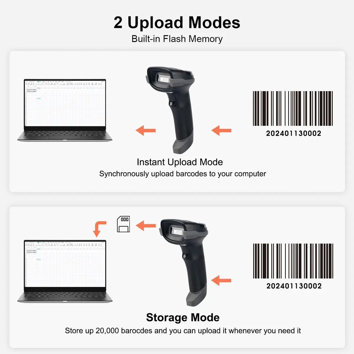 Sumicor Wireless Barcode Scanner Bluetooth 2.4G 3-in-1 1D 2D QR Scanner with Stand 17.02 cm (6.7 in) - view 3