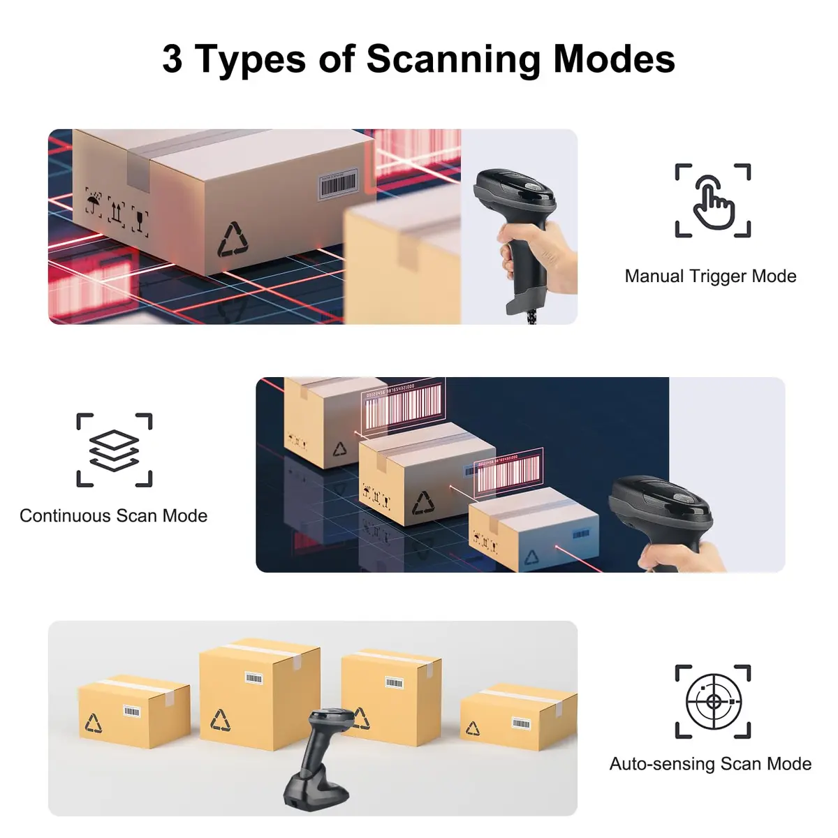 Sumicor Wireless Barcode Scanner Bluetooth 2.4G 3-in-1 1D 2D QR Scanner with Stand 17.02 cm (6.7 in) - view 4