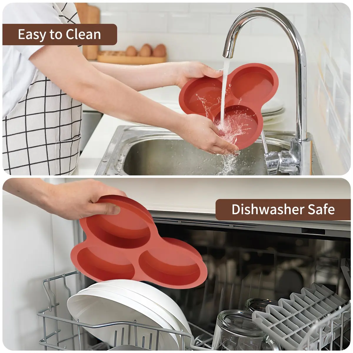 JOERSH Silicone Air Fryer Egg Mold Pan 4 Inch Jumbo 3-Cavity, 2 Pack | Non-Stick & Reusable for Breakfast Sandwiches & Hamburger Buns - view 5
