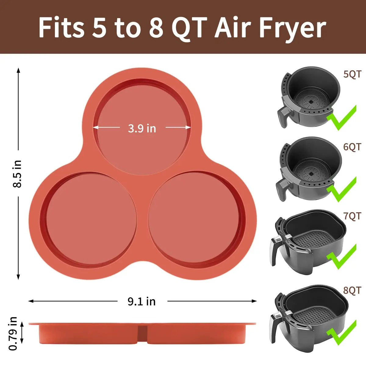 JOERSH Silicone Air Fryer Egg Mold Pan 4 Inch Jumbo 3-Cavity, 2 Pack | Non-Stick & Reusable for Breakfast Sandwiches & Hamburger Buns - view 2