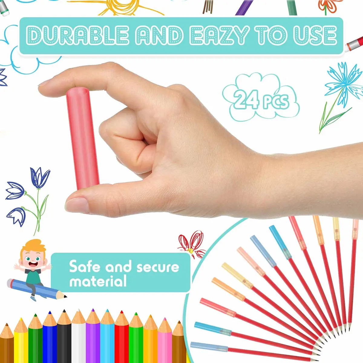 Tinlade Chewable Pencil Toppers Sensory for Kids, Multicolored 24-Pack | Safe Silicone Oral Motor Chew Aid for Anxiety, Autism, ADHD - view 2
