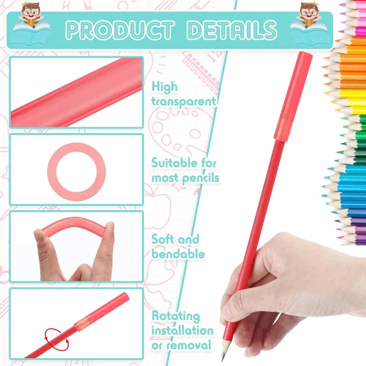 Tinlade Chewable Pencil Toppers Sensory for Kids, Multicolored 24-Pack | Safe Silicone Oral Motor Chew Aid for Anxiety, Autism, ADHD - view 3