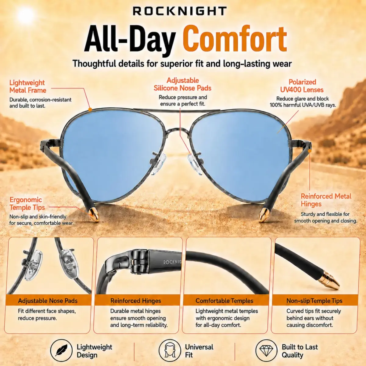 ROCKNIGHT Polarized Aviator Sunglasses Men Women UV400 Metal Frame Driving | Photochromic Lenses - view 6