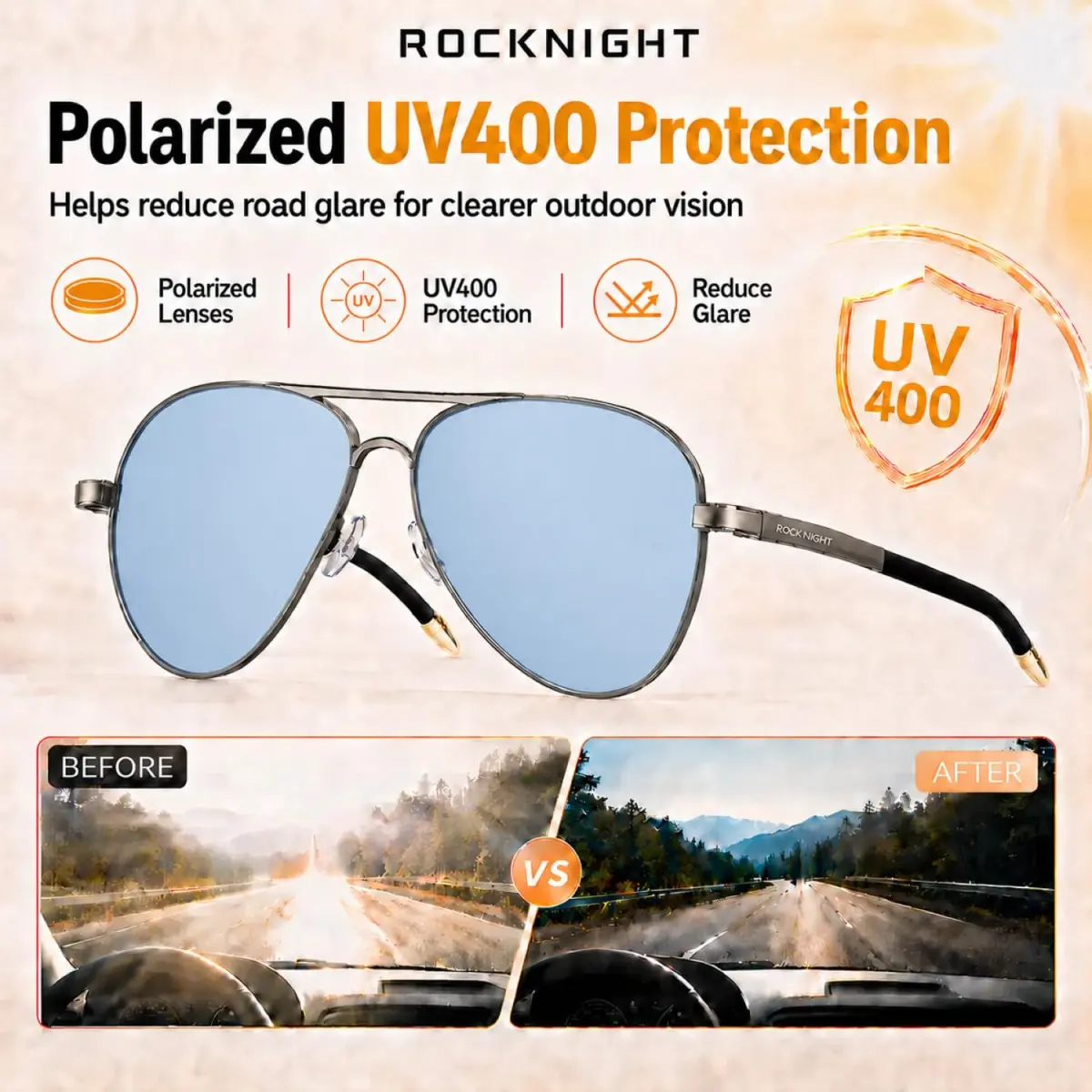 ROCKNIGHT Polarized Aviator Sunglasses Men Women UV400 Metal Frame Driving | Photochromic Lenses - view 3