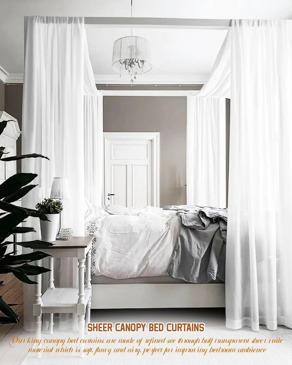 Showgeous Sheer Bed Canopy Curtains White 37.4" x 228" | Romantic Bedroom Decor - view 5