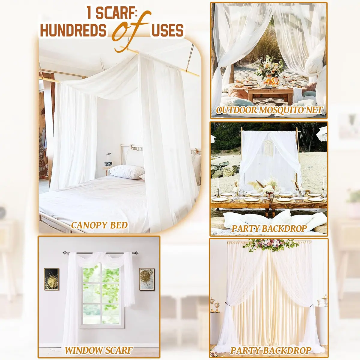 Showgeous Sheer Bed Canopy Curtains White 37.4" x 228" | Romantic Bedroom Decor - view 7