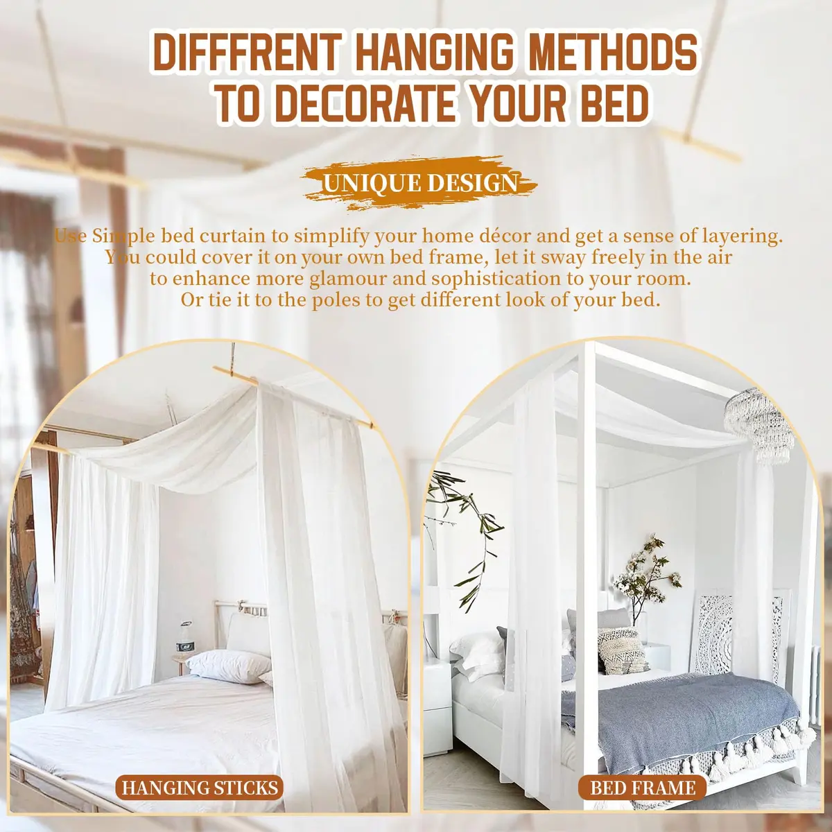 Showgeous Sheer Bed Canopy Curtains White 37.4" x 228" | Romantic Bedroom Decor - view 4